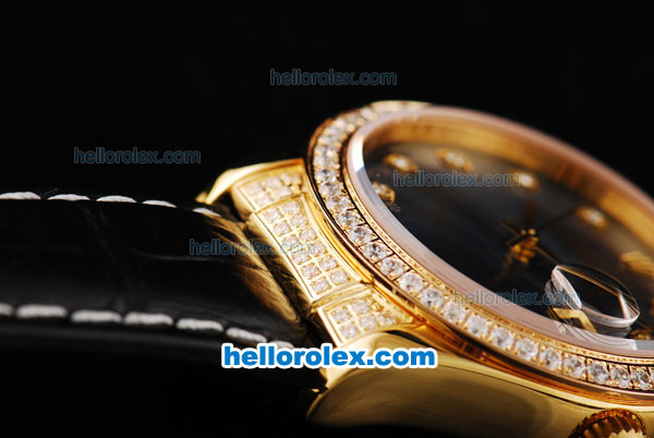 Rolex Datejust Swiss ETA 2836 Automatic Movement Black Dial with Diamond Bezel-Diamond Markers - Click Image to Close